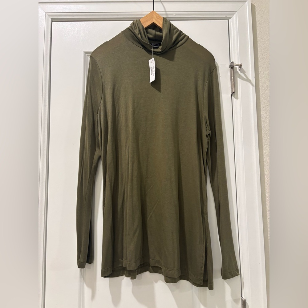 J Crew Women's Green Turtleneck Tunic Top K3763 Size Large NWT